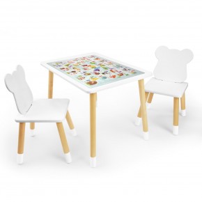 Детский комплект стол и два стула Мишка Rolti Baby с накладкой Алфавит (белая столешница/белое сиденье/береза ножки) в Сысерти - sysert.ok-mebel.com | фото