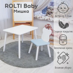 Детский комплект стол и стул «Мишка» Rolti Baby  (голубая столешница/голубое сиденье/белые ножки) в Сысерти - sysert.ok-mebel.com | фото 1