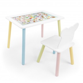 Детский комплект стол и стул Мишка Rolti Baby с накладкой Алфавит (белая столешница/белое сиденье/цветные ножки) в Сысерти - sysert.ok-mebel.com | фото