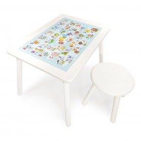 Детский комплект стол и табурет круглый Rolti Baby с накладкой Алфавит (белая столешница/белое сиденье/белые ножки) в Сысерти - sysert.ok-mebel.com | фото