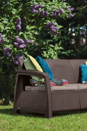 Диван пластиковый Корфу Макс (Corfu love seat max) коричневый в Сысерти - sysert.ok-mebel.com | фото 2