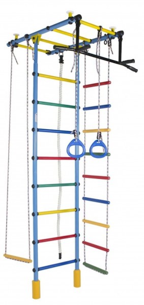 ДСК Атлант цв.голубой радуга: турник, кольца, канат, трапеция, веревочная лестница в Сысерти - sysert.ok-mebel.com | фото