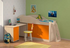 Кровать-чердак "Дюймовочка-3" (без лестницы) Дуб молочный/Оранжевый в Сысерти - sysert.ok-mebel.com | фото