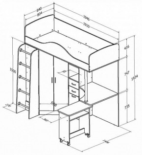 Кровать-чердак "Теремок-1" Дуб молочный/Голубой в Сысерти - sysert.ok-mebel.com | фото 2