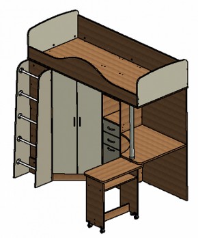 Кровать-чердак "Теремок-1" Дуб молочный/Салатовый в Сысерти - sysert.ok-mebel.com | фото 3