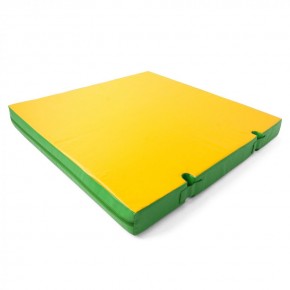 Мат гимнастический, квадратный, с вырезами под стойки. Длина 1 м, ширина 1 м, толщина 10 см зеленый-желтый   в Сысерти - sysert.ok-mebel.com | фото