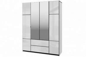 Шкаф 4-х дверный Палермо 02 с ящиками и зеркалом Белый гладкий шелк/Черный гладкий шелк в Сысерти - sysert.ok-mebel.com | фото