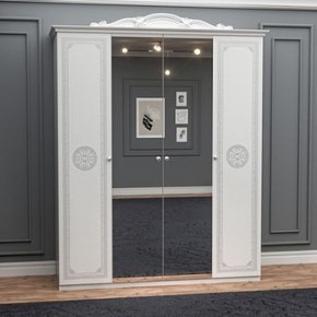 Шкаф 4-х дверный с зеркалами (12.244) Грация (белый/серебро) в Сысерти - sysert.ok-mebel.com | фото