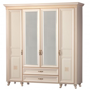 Шкаф для одежды 4-дверный с зеркалом №493 Марлен кремовый белый в Сысерти - sysert.ok-mebel.com | фото