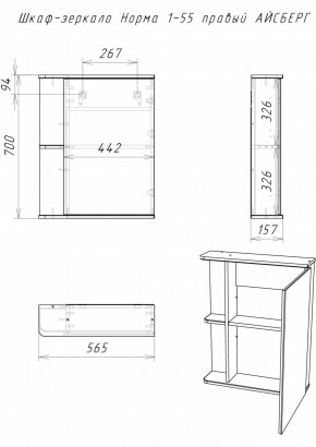 Шкаф-зеркало Норма 1-55 правый АЙСБЕРГ (DA1604HZ) в Сысерти - sysert.ok-mebel.com | фото 9