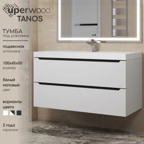 Тумба под раковину Uperwood Tanos 100 см, подвесная, белая/графит в Сысерти - sysert.ok-mebel.com | фото 3