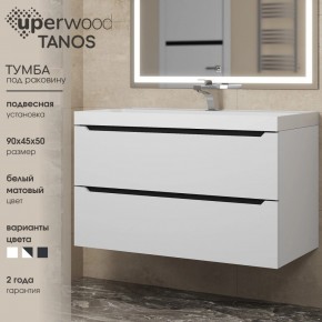 Тумба под раковину Uperwood Tanos 90 см, подвесная, белая/графит в Сысерти - sysert.ok-mebel.com | фото 3